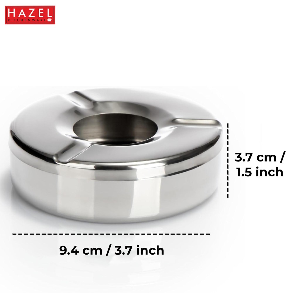 HAZEL Stainless Steel Ash Tray with Lid | Lid Ash Tray for Home, Silver