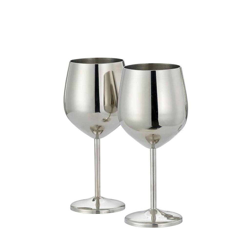 HAZEL Stainless Steel Goblet Wine Glass | Gin Goblets Glass for bar, 250 ML, Set of 2, Silver