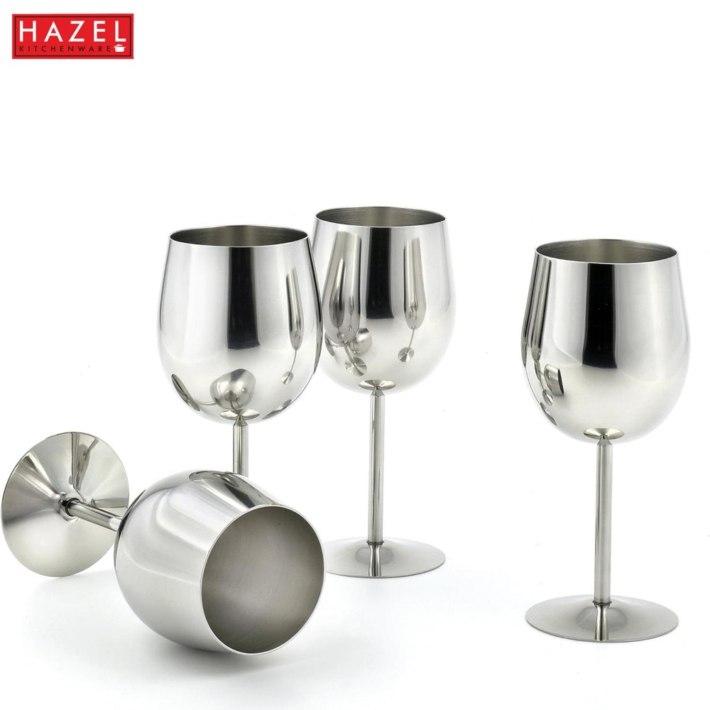 HAZEL Stainless Steel Goblet Wine Glass | Gin Goblets Glass for bar, 250 ML, Set of 6, Silver