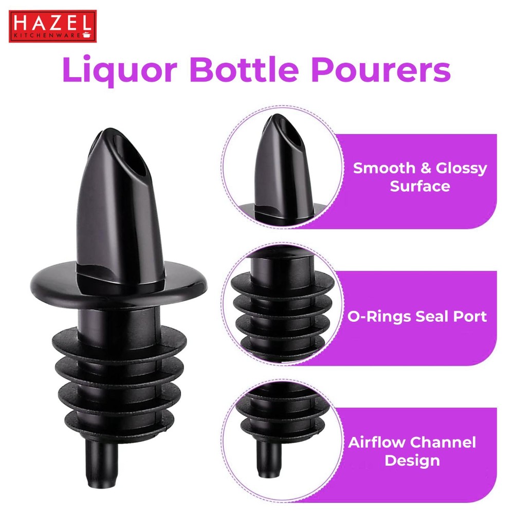 HAZEL Plastic Bottle Pourer | Plastic Pourer for all bottles, Set of 6, Black