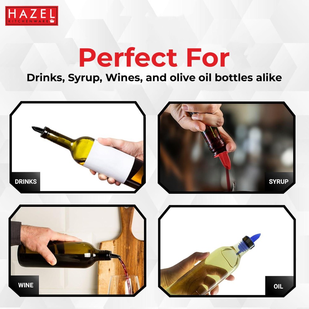 HAZEL Plastic Bottle Pourer | Plastic Pourer for all bottles, Set of 6, Black