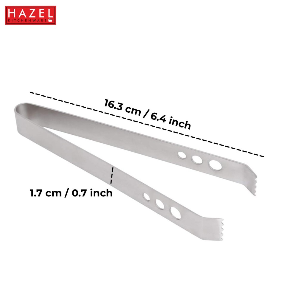 HAZEL Stainless Steel Tong for Ice Cubes | Tong for Ice Serving, Silver