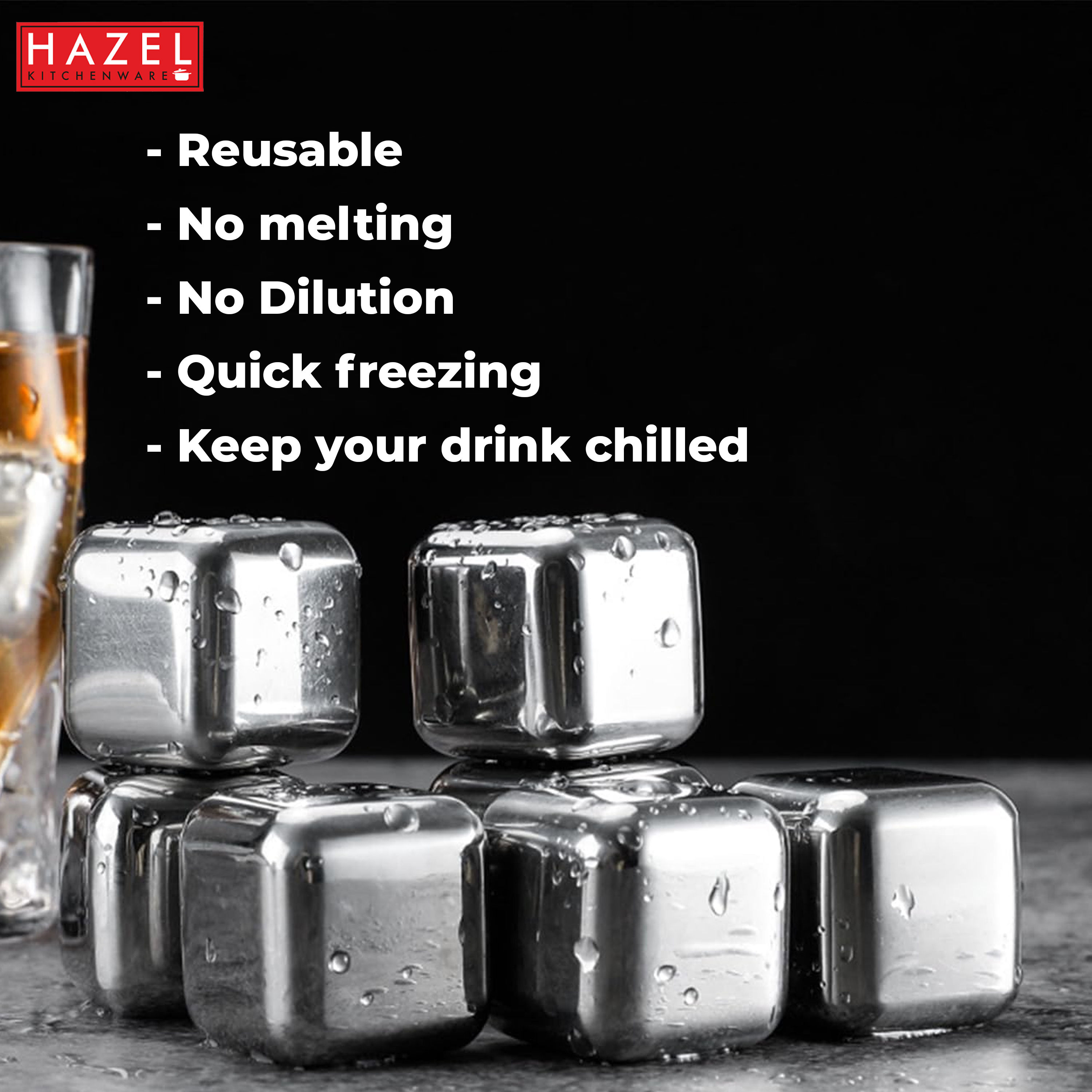 HAZEL Stainless Steel Ice Cubes | Multipurpose Reusable Ice Cube