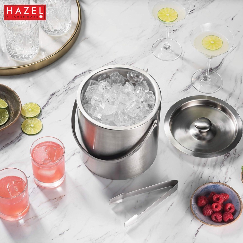 HAZEL Stainless Steel Ice Bucket for Party | Beer Buckets for Bar with Handle, 1700 ML