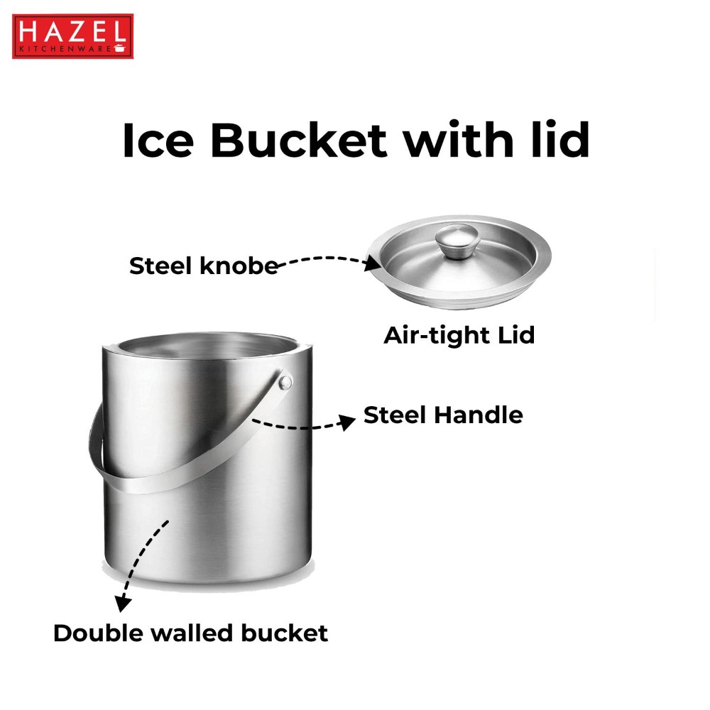 HAZEL Stainless Steel Ice Bucket for Party | Beer Buckets for Bar with Handle, 1100 ML