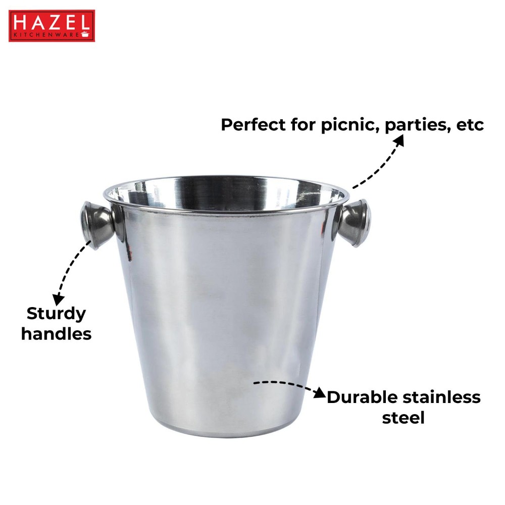 HAZEL Beer Buckets for Bar with Handle | Stainless Steel Ice Bucket for Party, 4500 ML, Silver