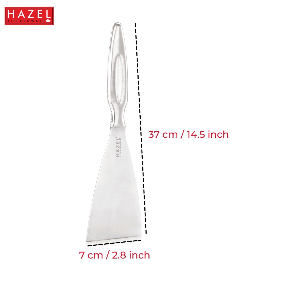 HAZEL Stainless Steel Pizza Cutter with Handle | Spatula with with Beveled Edge, Silver