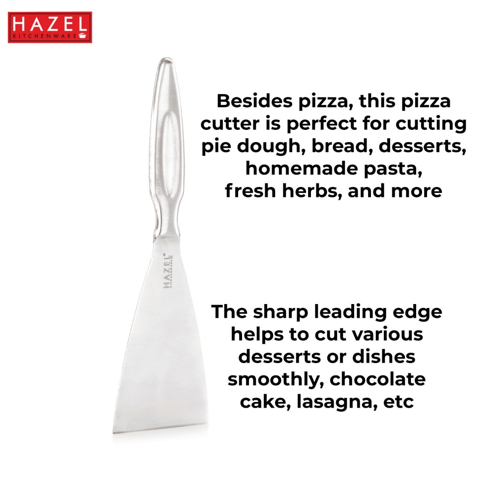 HAZEL Stainless Steel Pizza Cutter with Handle | Spatula with with Beveled Edge, Silver