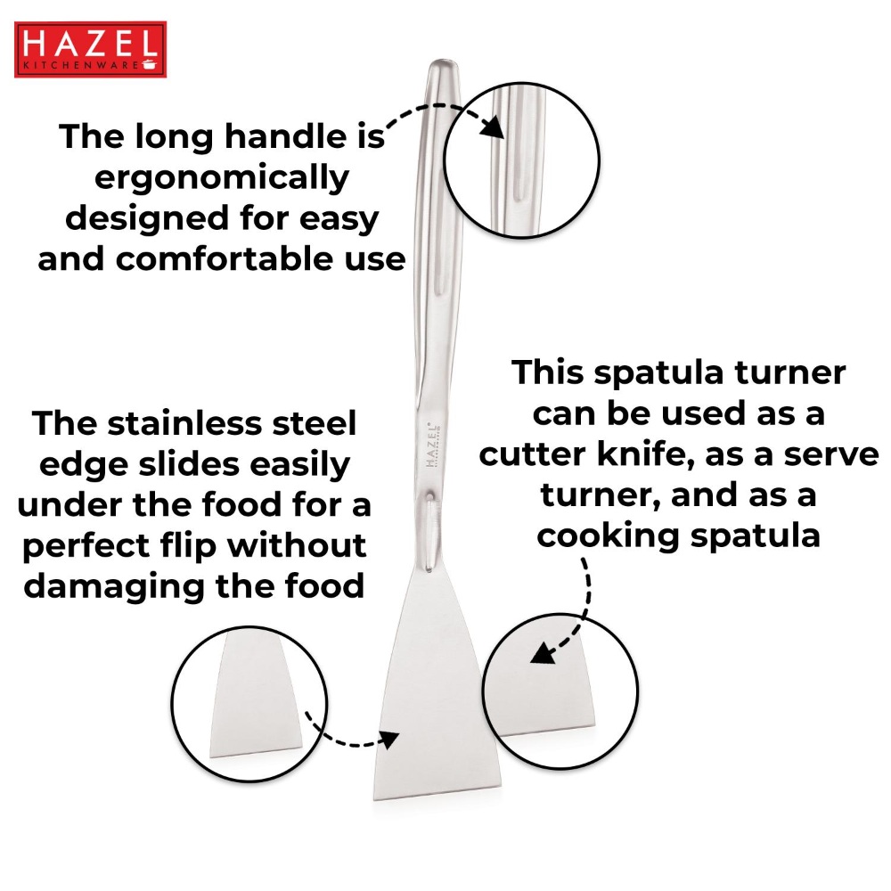 HAZEL Stainless Steel Spatula for Kitchen | Spatula with with Beveled Edge, Silver