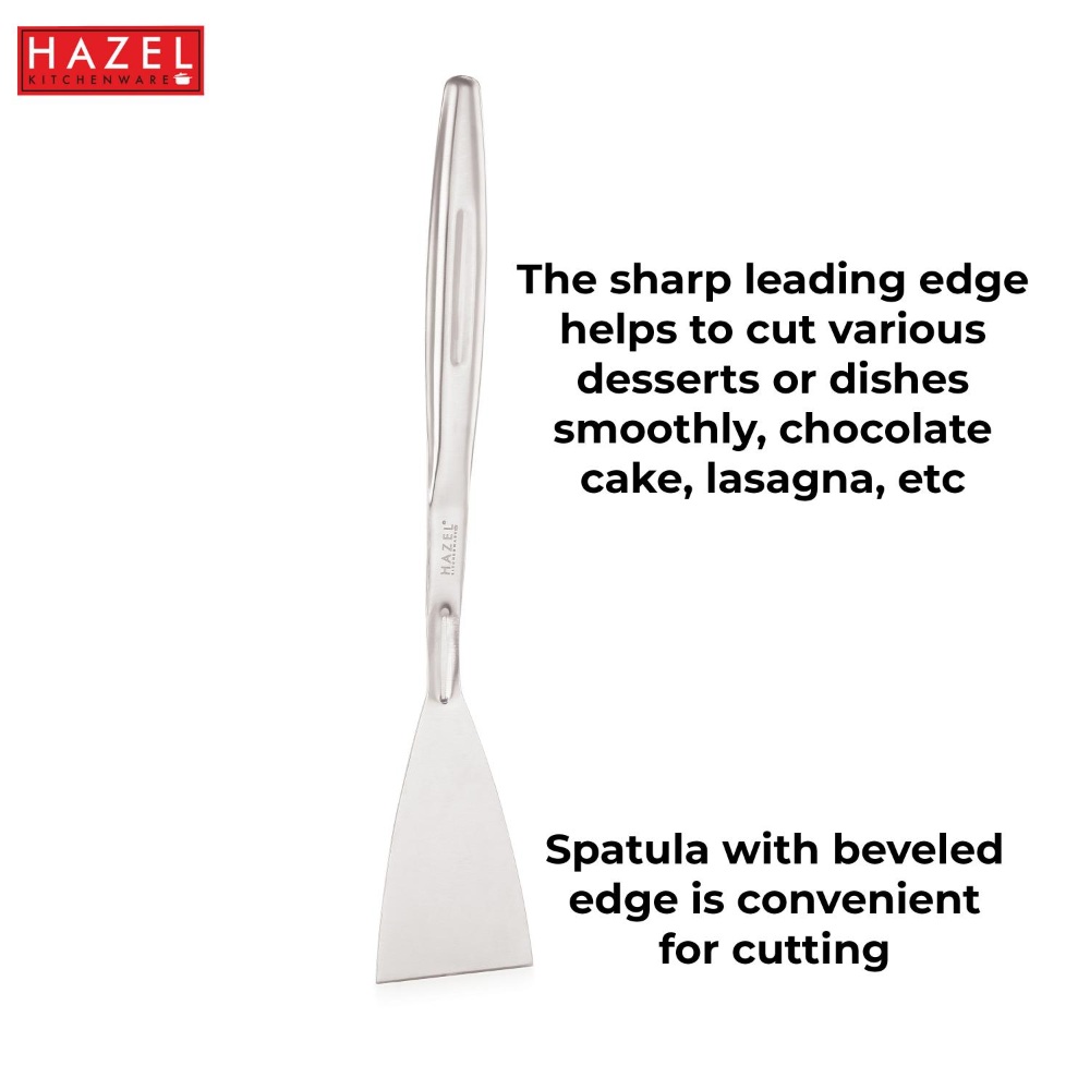 HAZEL Stainless Steel Spatula for Kitchen | Spatula with with Beveled Edge, Silver
