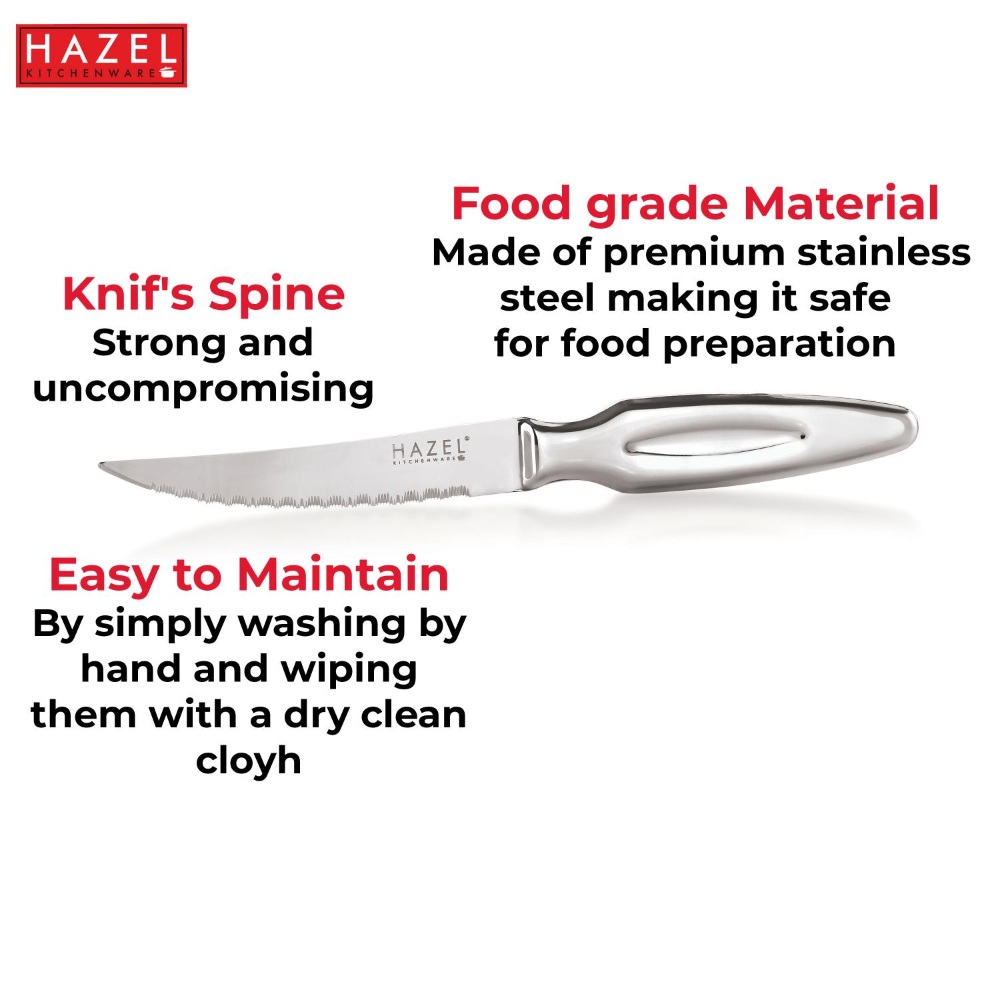 HAZEL Stainless Steel Laser Knife for Kitchen | Kitchen Knife with Handle, Silver