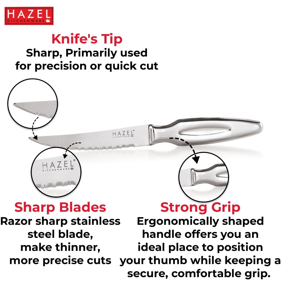 HAZEL Stainless Steel Laser Knife for Kitchen | Kitchen Knife with Handle, Silver