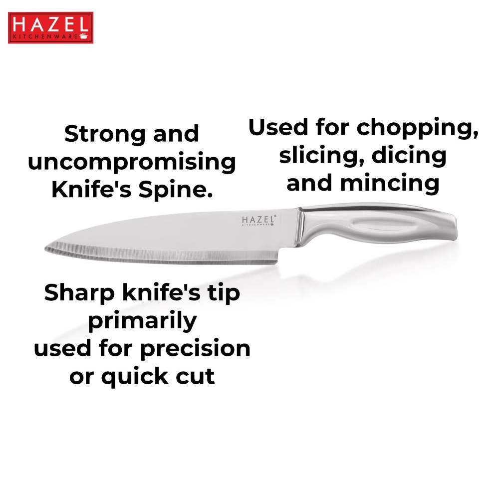 HAZEL Stainless Steel Sharp Chef Knife for Kitchen | Big Kitchen Knife with Handle, Silver