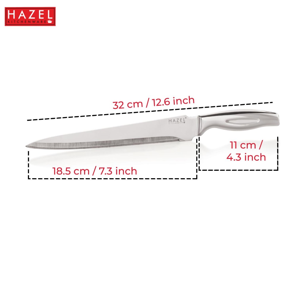 HAZEL Stainless Steel Sharp Carving Knife for Kitchen | Kitchen Knife with Handle, Silver