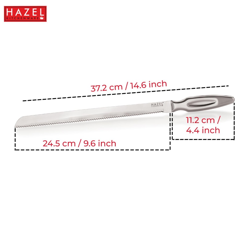 HAZEL Stainless Steel Bread Knife for Cutting | Serrated Knife for Bread, Silver