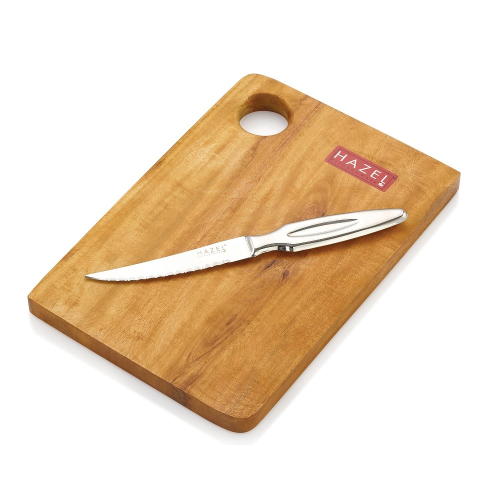 HAZEL Wooden Chopping Board for Kitchen with Stainless Steel Lesser Sharp knife, Set of 2