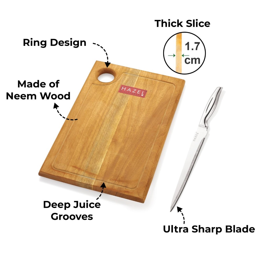 HAZEL Stainless Kitchen Chopper knife with Wooden Chopping Board for Kitchen, Set of 2