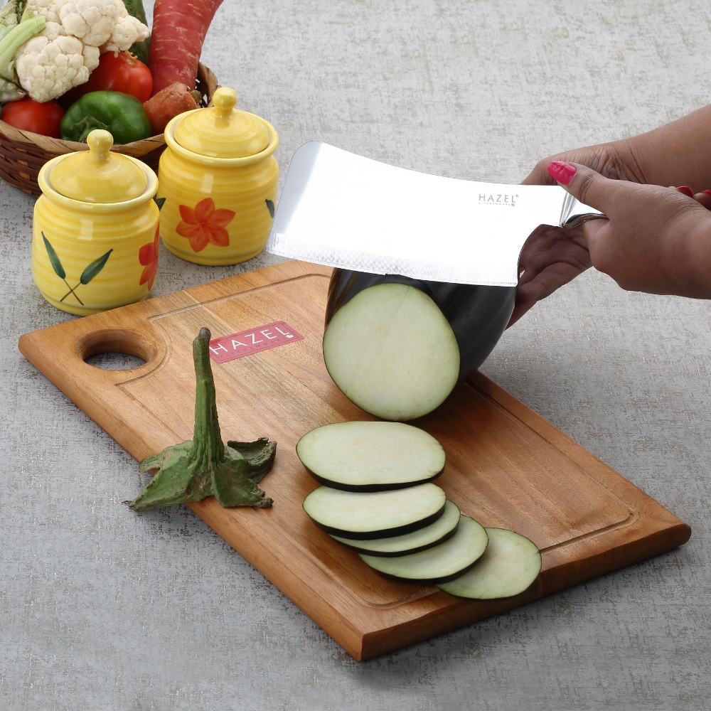 HAZEL Wooden Chopping Board for Kitchen with Stainless Steel Chopper Sharp knife, Set of 2