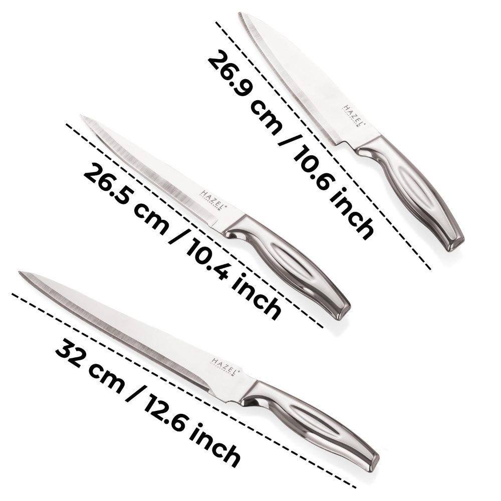 HAZEL Stainless Steel Sharp Kitchen knife for Kitchen Set of 3|Chef Knife, Paring Knife & Carving Knife