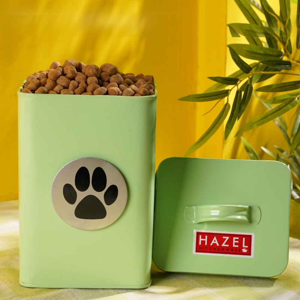 HAZEL Pet Food Container with Lid | Metal Multipurpose Containers for Cat food, Green, 3200 ML