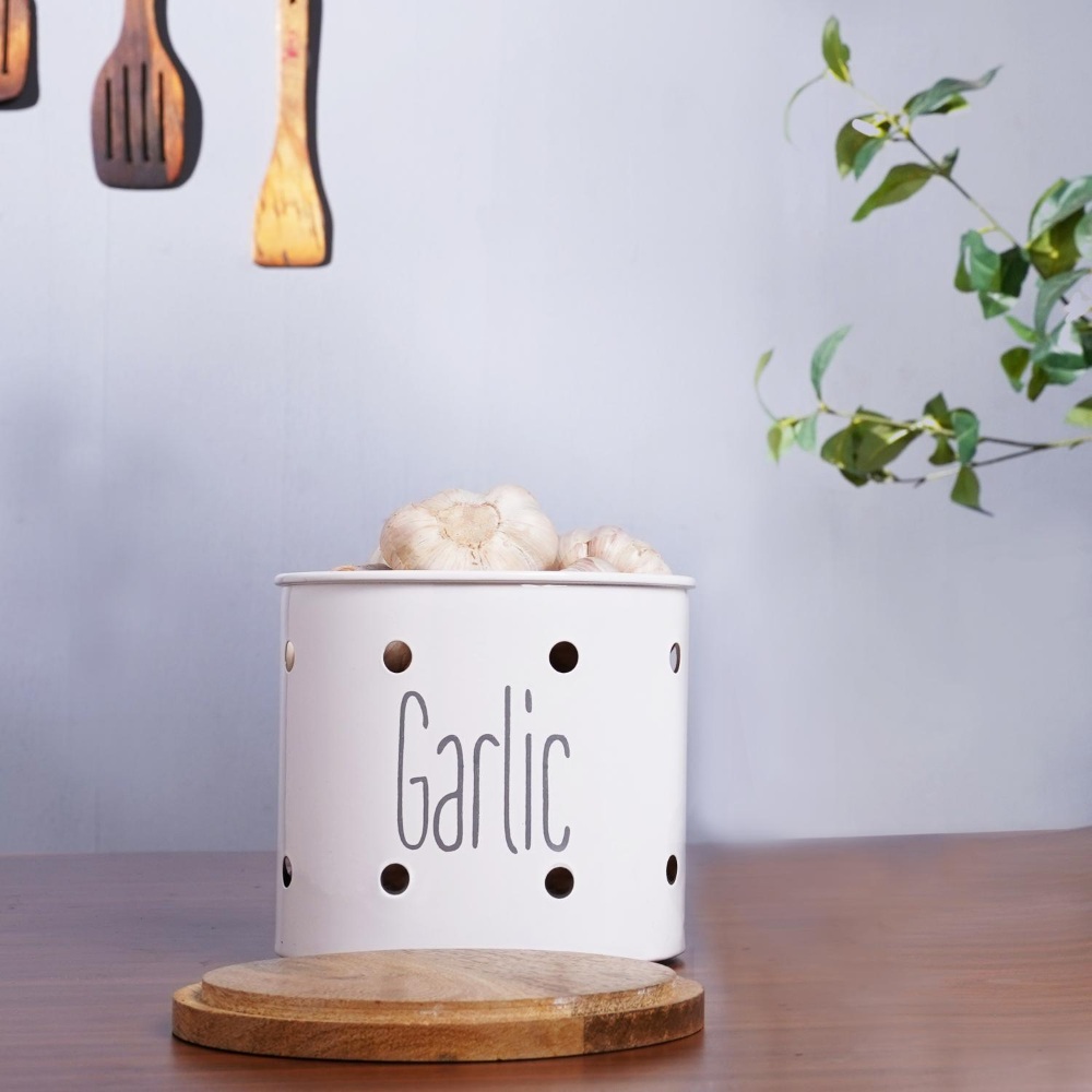 HAZEL Garlic Storage Container for Kitchen | Garlic Container for Storage, White, 1 kg apx.