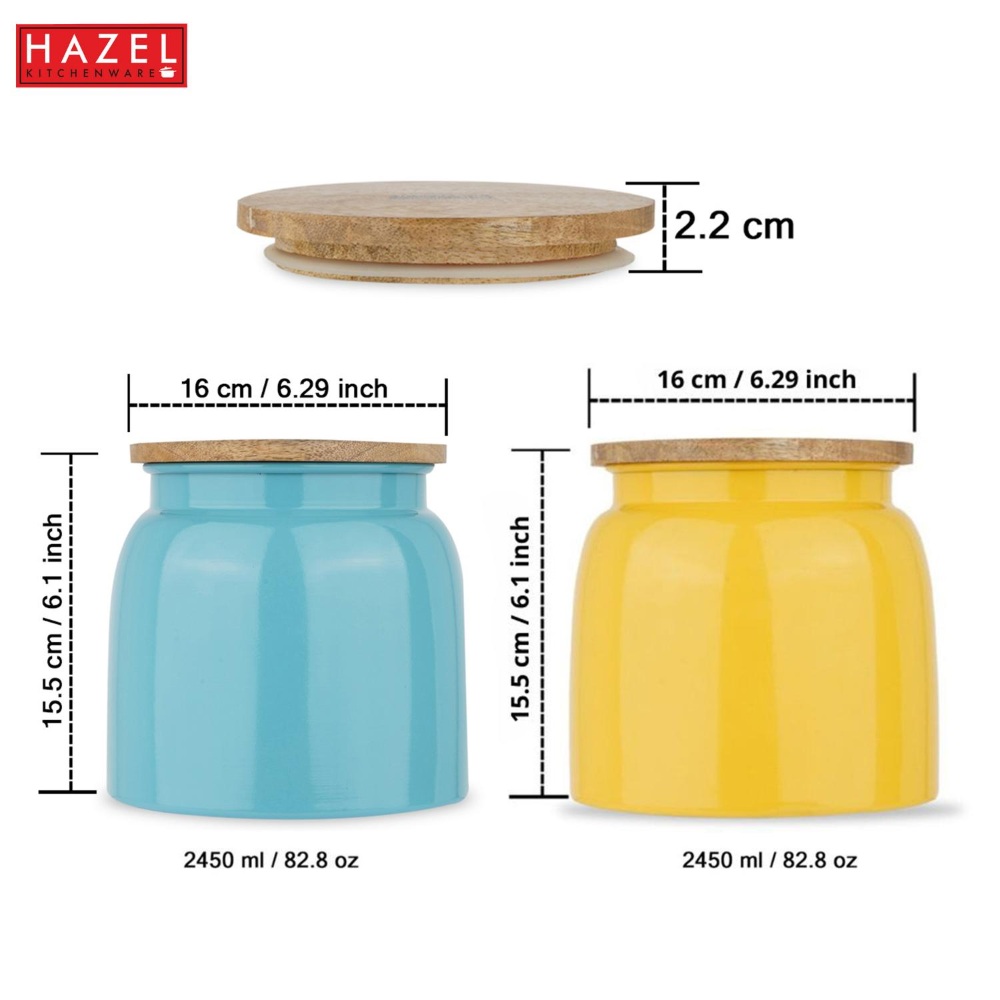 HAZEL Storage Container for Kitchen | Air Tight Container for Storage with Lid, Set of 2, Yellow and Blue, 2450 ML