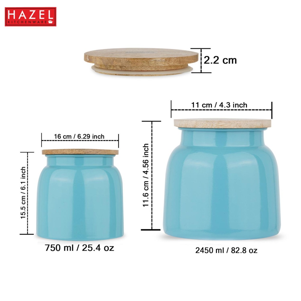 HAZEL Storage Container for Kitchen | Air Tight Container for Storage with Lid, Blue, Set of 2, 750 ML, 2450 ML