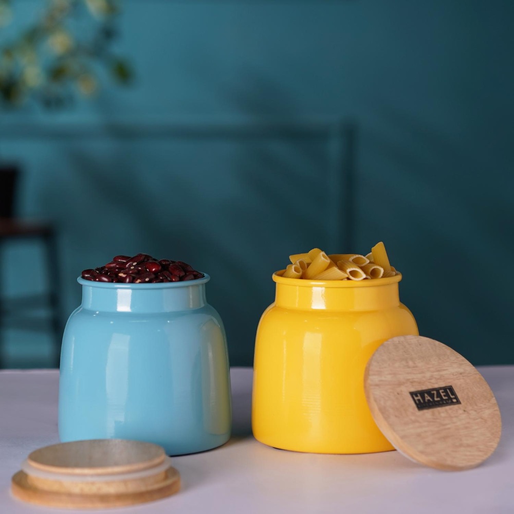 HAZEL Storage Container for Kitchen | Air Tight Container for Storage with Lid, Set of 2, Yellow & Blue, 750 ML