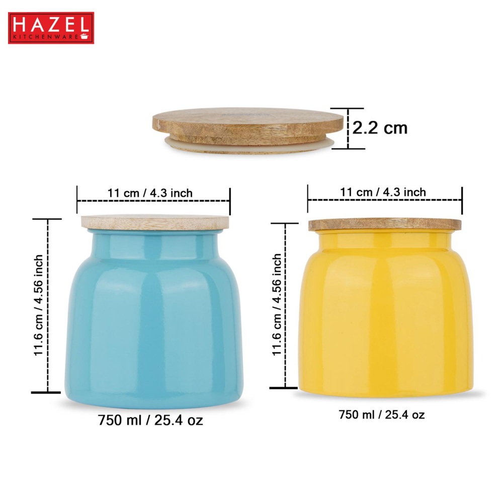 HAZEL Storage Container for Kitchen | Air Tight Container for Storage with Lid, Set of 2, Yellow & Blue, 750 ML