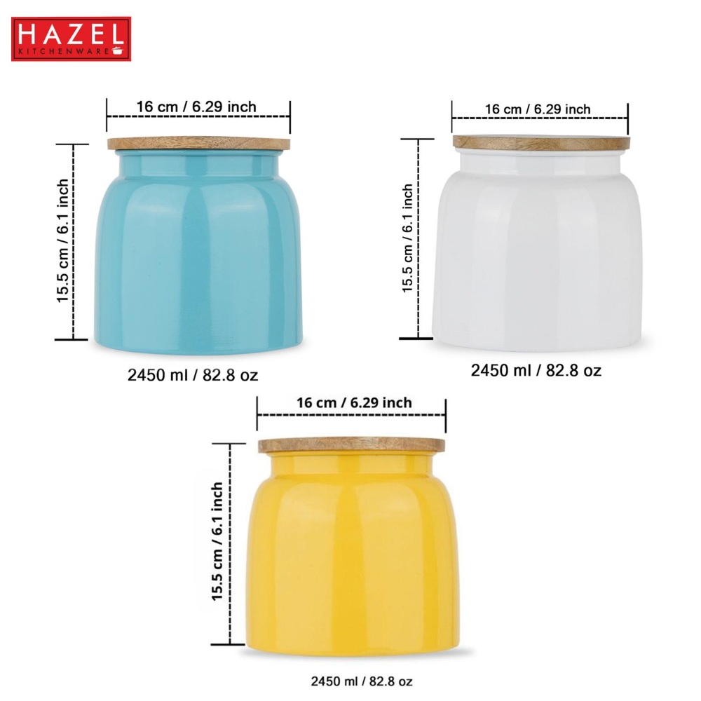 HAZEL Storage Container for Kitchen | Air Tight Container for Storage with Lid, Set of 3, Yellow, White & Blue, 2450 ML