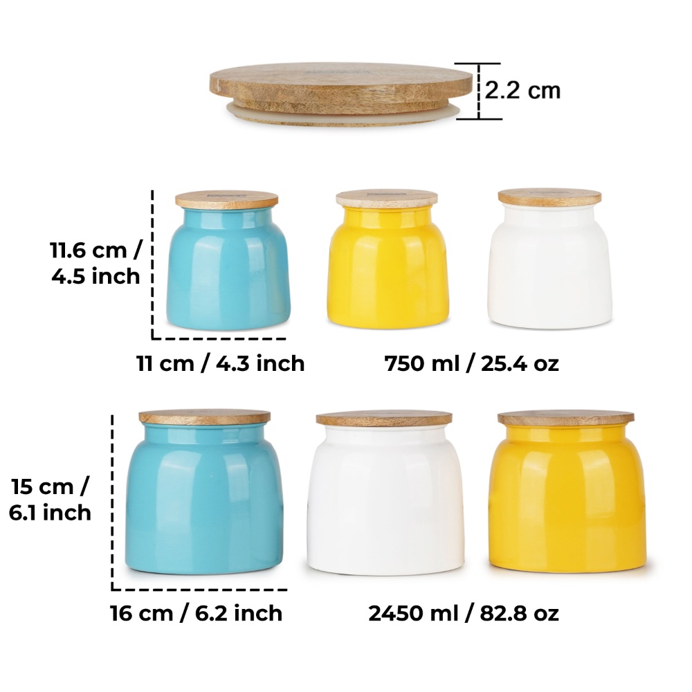 HAZEL Storage Container for Kitchen | Air Tight Container for Storage with Lid, Set of 6, Yellow, White & Blue, 750 ML, 2450 ML