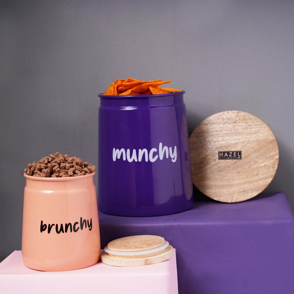 HAZEL Kitchen Containers set of 2 for Snacks | Munchy & Brunchy Snacks Jars Set with Lid, Purple & Peach, 2350 ML, 650 ML