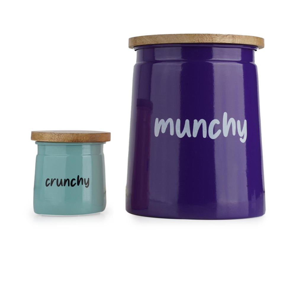 HAZEL Kitchen Containers set of 2 for Snacks | Munchy & Crunchy Snacks Jars Set with Lid, Purple & Teal, 2350 ML, 225 ML