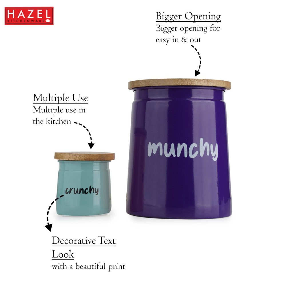 HAZEL Kitchen Containers set of 2 for Snacks | Munchy & Crunchy Snacks Jars Set with Lid, Purple & Teal, 2350 ML, 225 ML