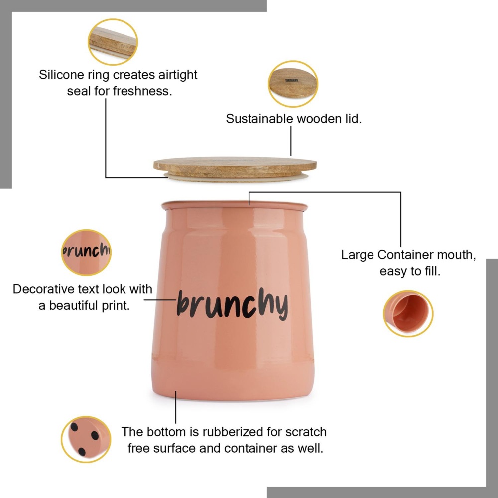 HAZEL Air Tight Containers for Snacks | Brunchy Medium Snacks Storage Containers with Lid, Peach, 650 ML