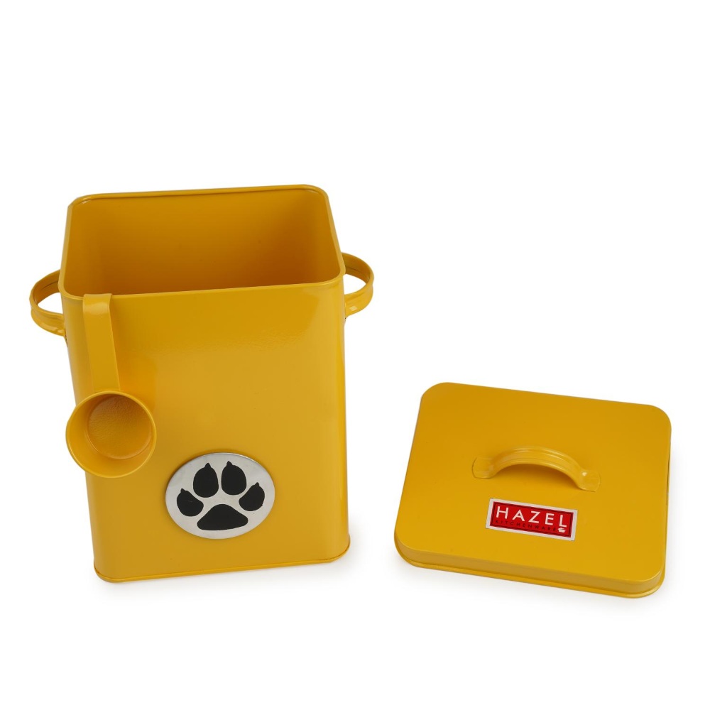 HAZEL Pet Food Container with Lid | Metal Multipurpose Containers for Dog food, Yellow, 6600 ML