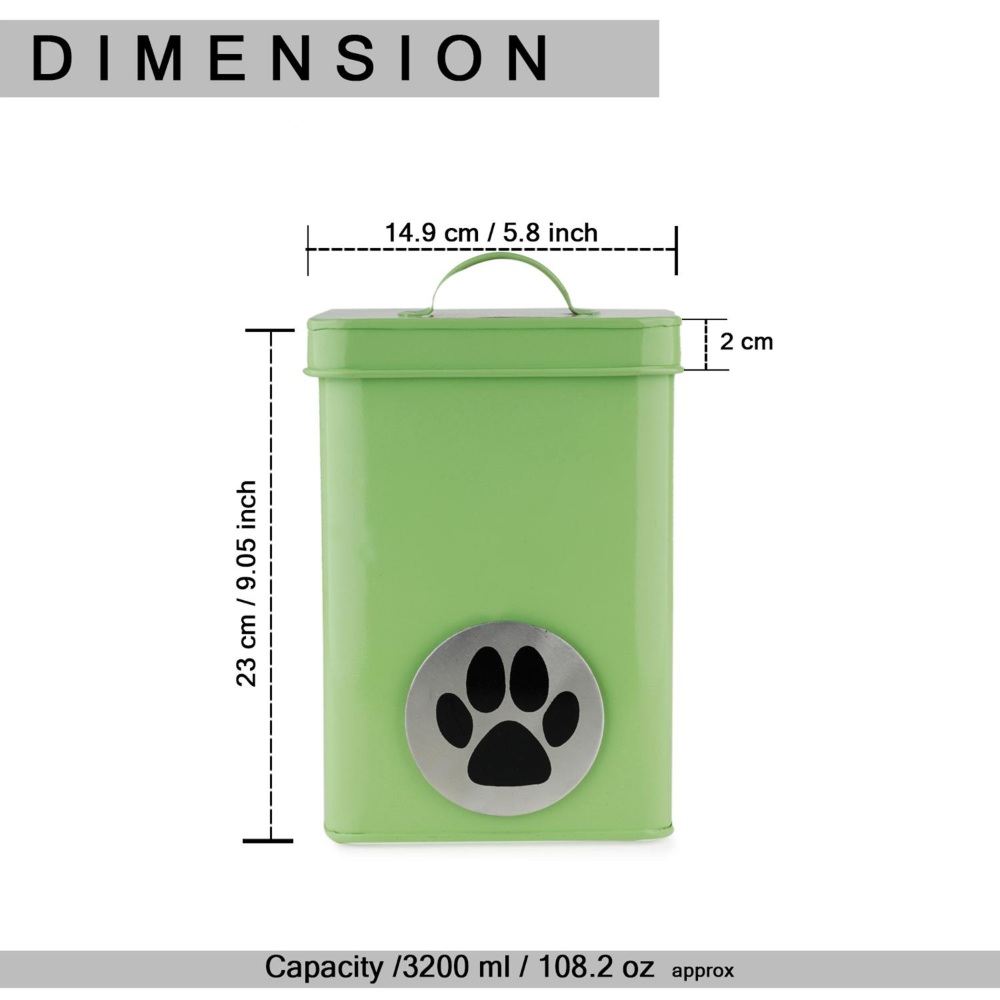 HAZEL Pet Food Container with Lid | Metal Multipurpose Containers for Cat food, Green, 3200 ML