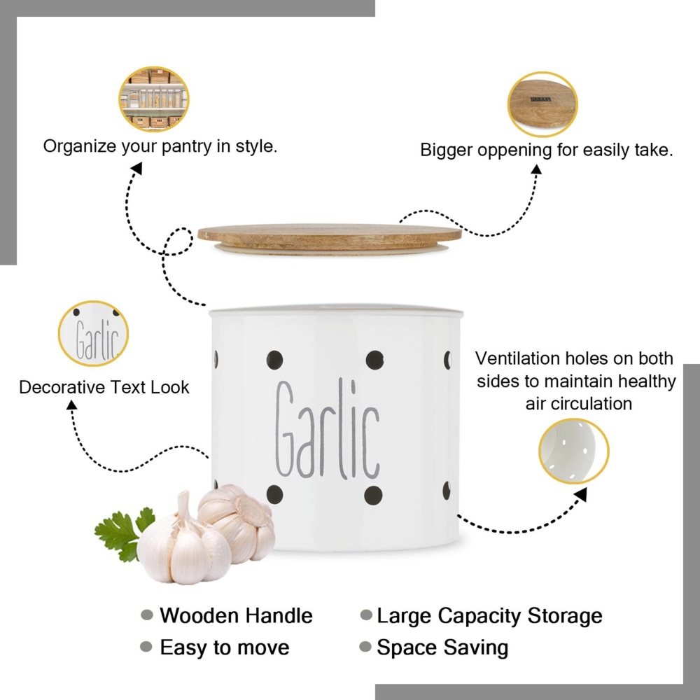 HAZEL Garlic Storage Container for Kitchen | Garlic Container for Storage, White, 1 kg apx.