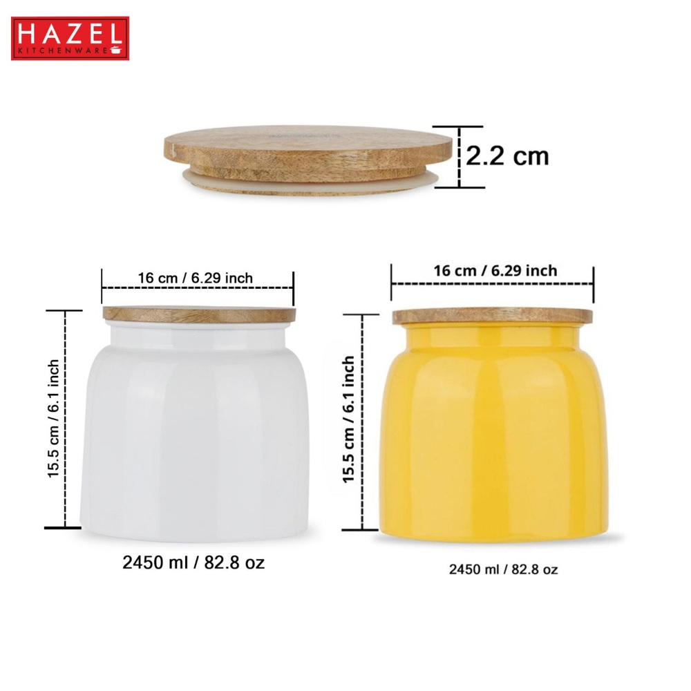 HAZEL Storage Container for Kitchen | Air Tight Container for Storage with Lid, Set of 2, Yellow and White, 2450 ML