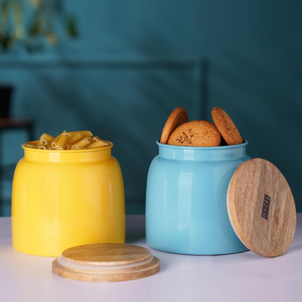 HAZEL Storage Container for Kitchen | Air Tight Container for Storage with Lid, Set of 2, Yellow and Blue, 2450 ML