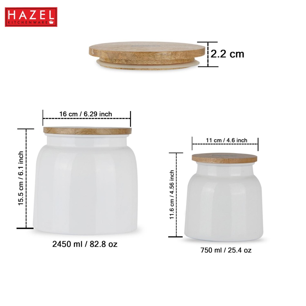 HAZEL Storage Container for Kitchen | Air Tight Container for Storage with Lid, Set of 2, White, 750 ML, 2450 ML