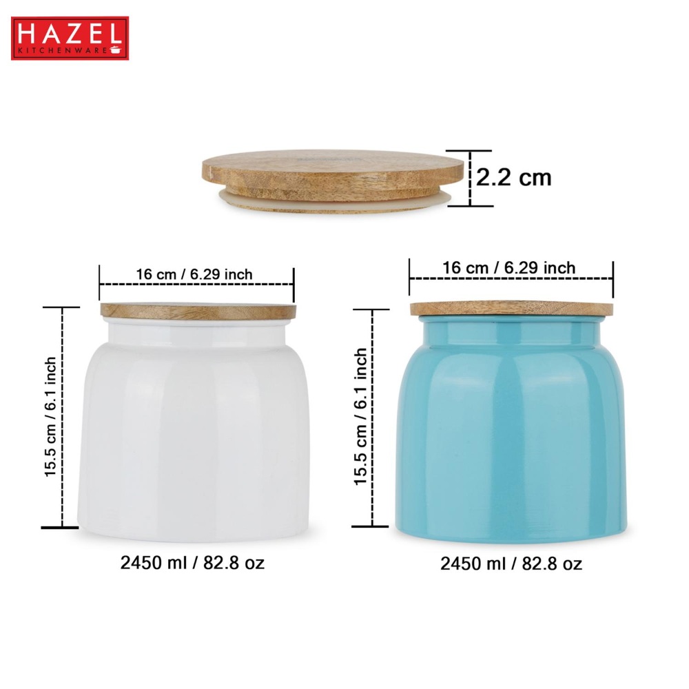 HAZEL Storage Container for Kitchen | Air Tight Container for Storage with Lid, Set of 2, White & Blue, 2450 ML