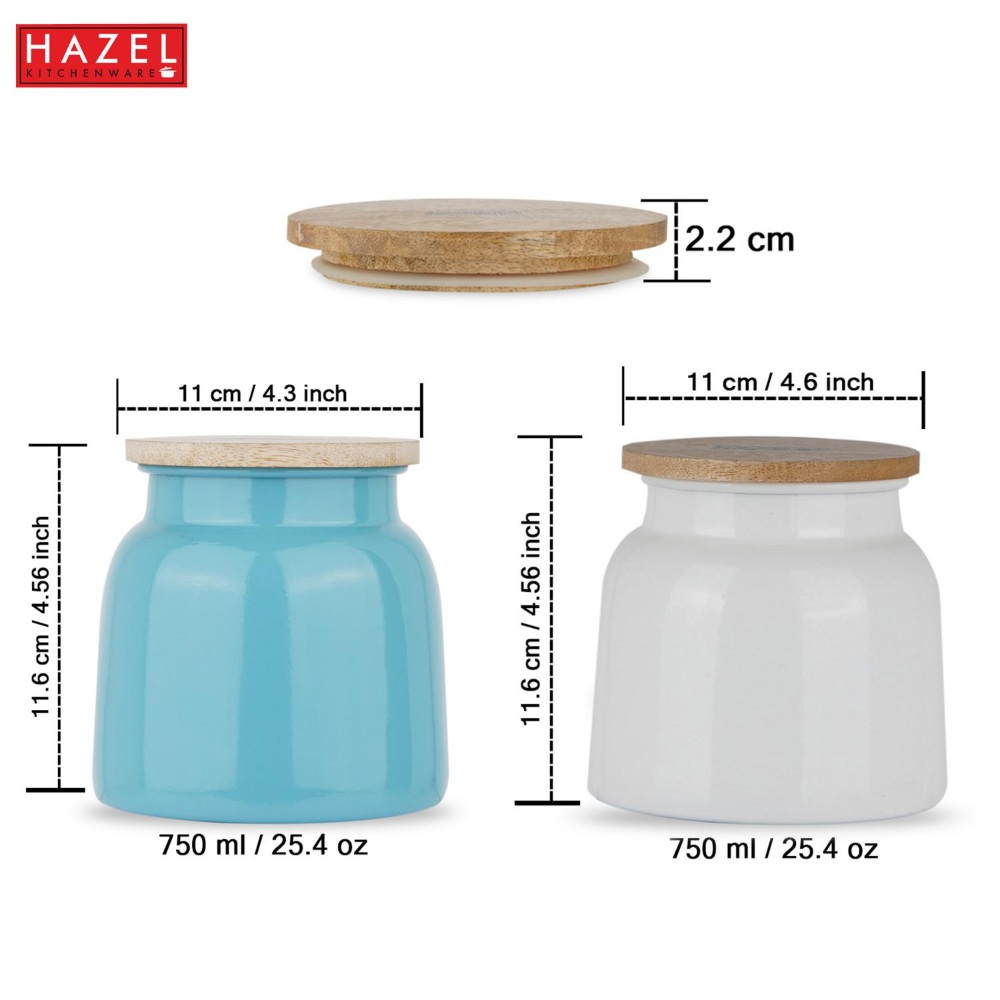 HAZEL Storage Container for Kitchen | Air Tight Container for Storage with Lid, Set of 2, White & Blue, 750 ML