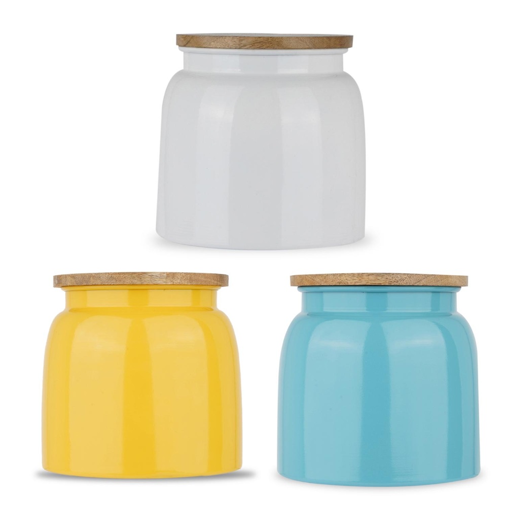 HAZEL Storage Container for Kitchen | Air Tight Container for Storage with Lid, Set of 3, Yellow, White & Blue, 2450 ML