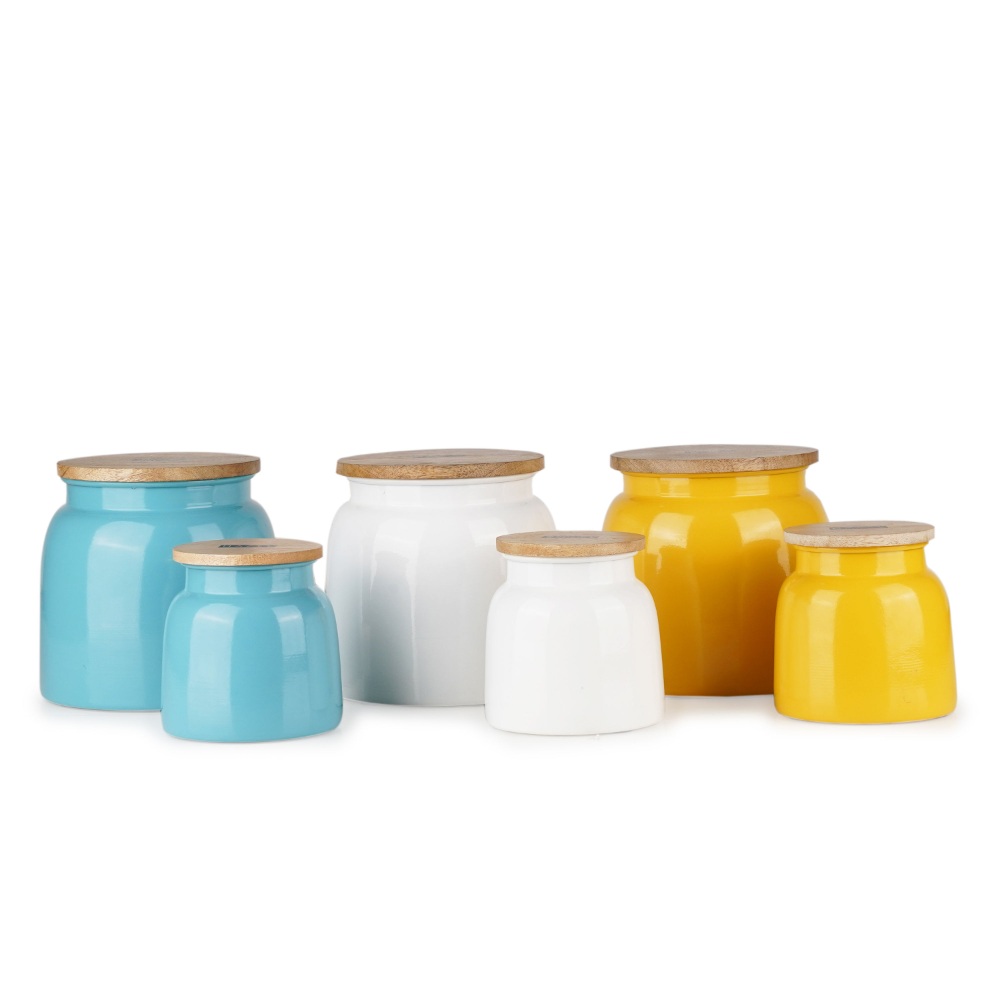 HAZEL Storage Container for Kitchen | Air Tight Container for Storage with Lid, Set of 6, Yellow, White & Blue, 750 ML, 2450 ML