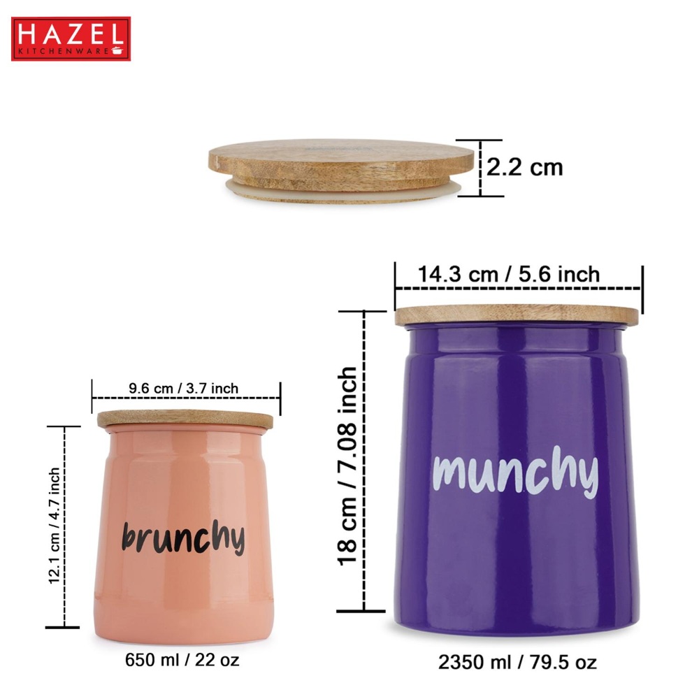 HAZEL Kitchen Containers set of 2 for Snacks | Munchy & Brunchy Snacks Jars Set with Lid, Purple & Peach, 2350 ML, 650 ML