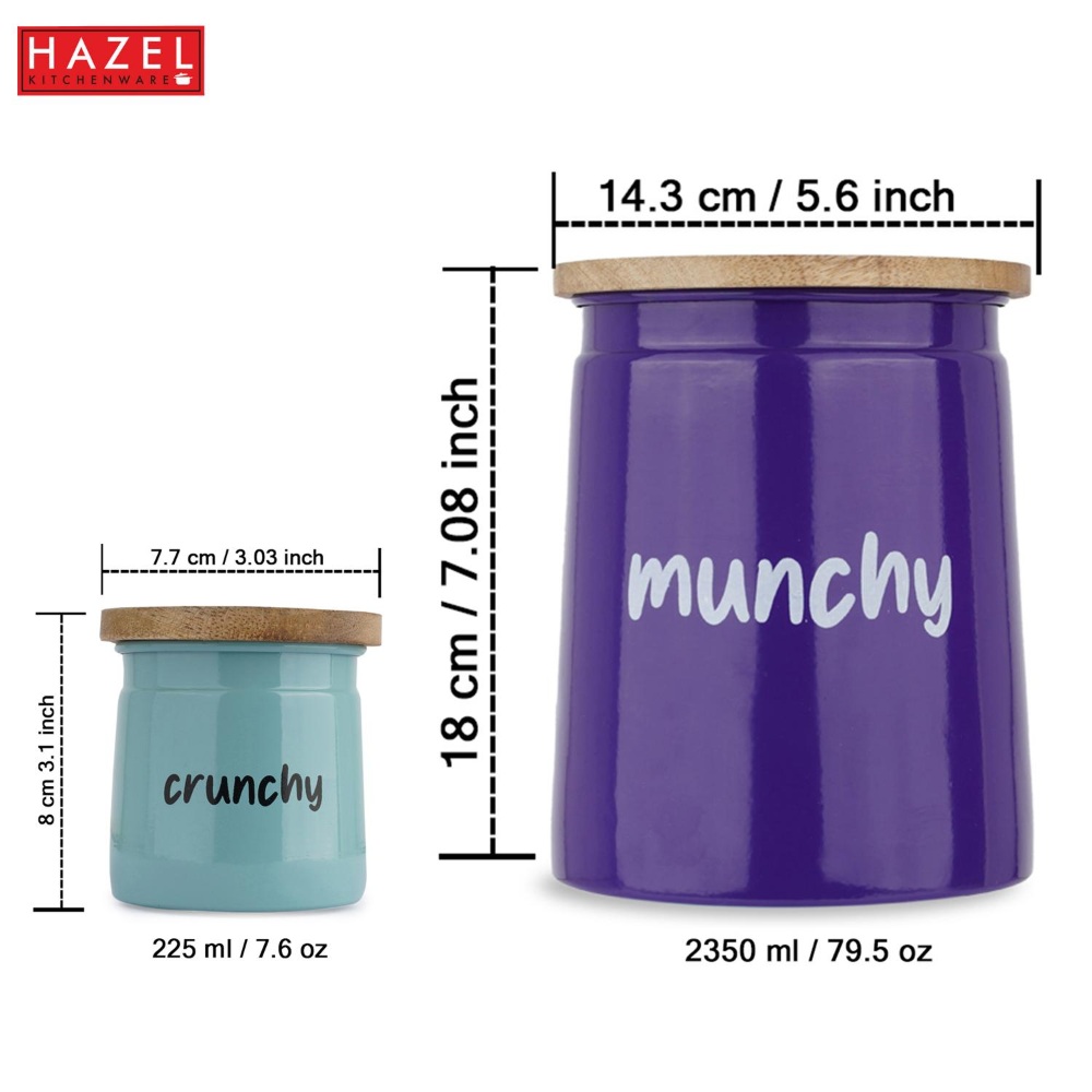 HAZEL Kitchen Containers set of 2 for Snacks | Munchy & Crunchy Snacks Jars Set with Lid, Purple & Teal, 2350 ML, 225 ML