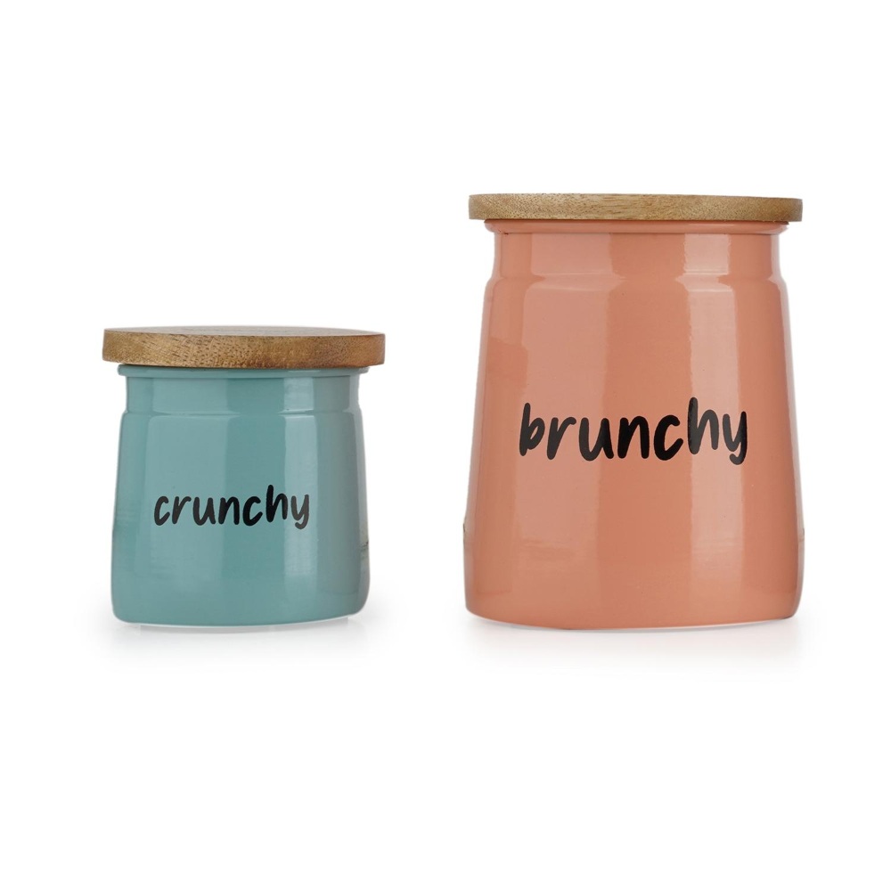 HAZEL Kitchen Containers set of 2 for Snacks | Crunchy & Brunchy Snacks Jars Set with Lid, Teal & Peach, 225 ML, 650 ML