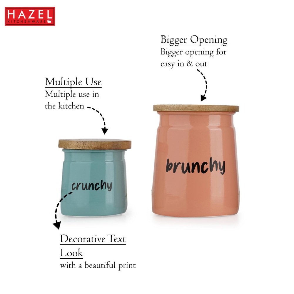 HAZEL Kitchen Containers set of 2 for Snacks | Crunchy & Brunchy Snacks Jars Set with Lid, Teal & Peach, 225 ML, 650 ML