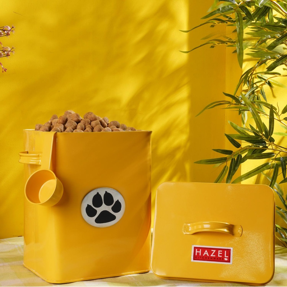 HAZEL Pet Food Container with Lid | Metal Multipurpose Containers for Dog food, Yellow, 6600 ML